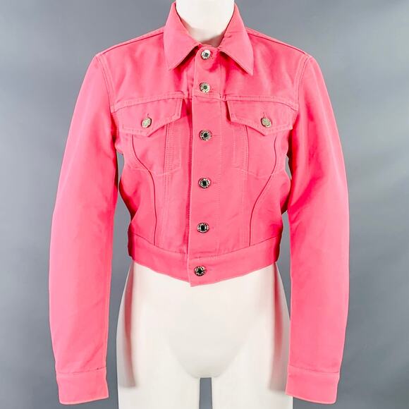 HELMUT LANG Size S Femme Trucker Pink Cotton Blend Cropped Denim Jacket - Picture 1 of 5